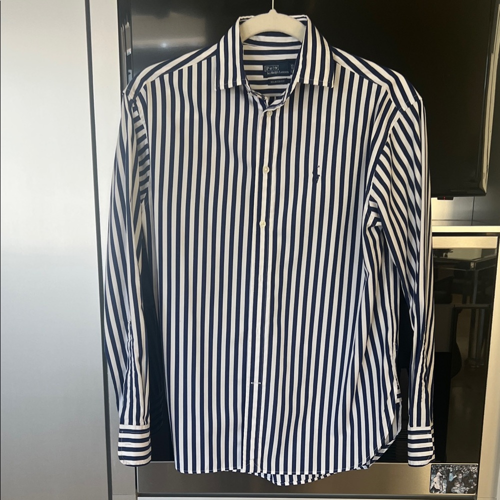 Classic Navy Striped polo by Ralph Lauren women’s relaxed fit